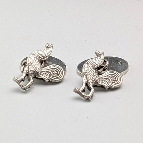 1953年英國復古公雞雕塑純銀袖扣,Deakin & Francis